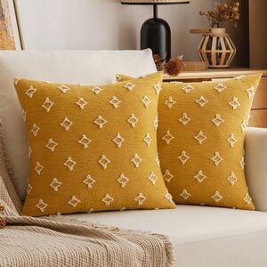 Rhombic Jacquard Accent Pillow Covers-Mustard Yellow 18x18” SQUARE (2-pack)